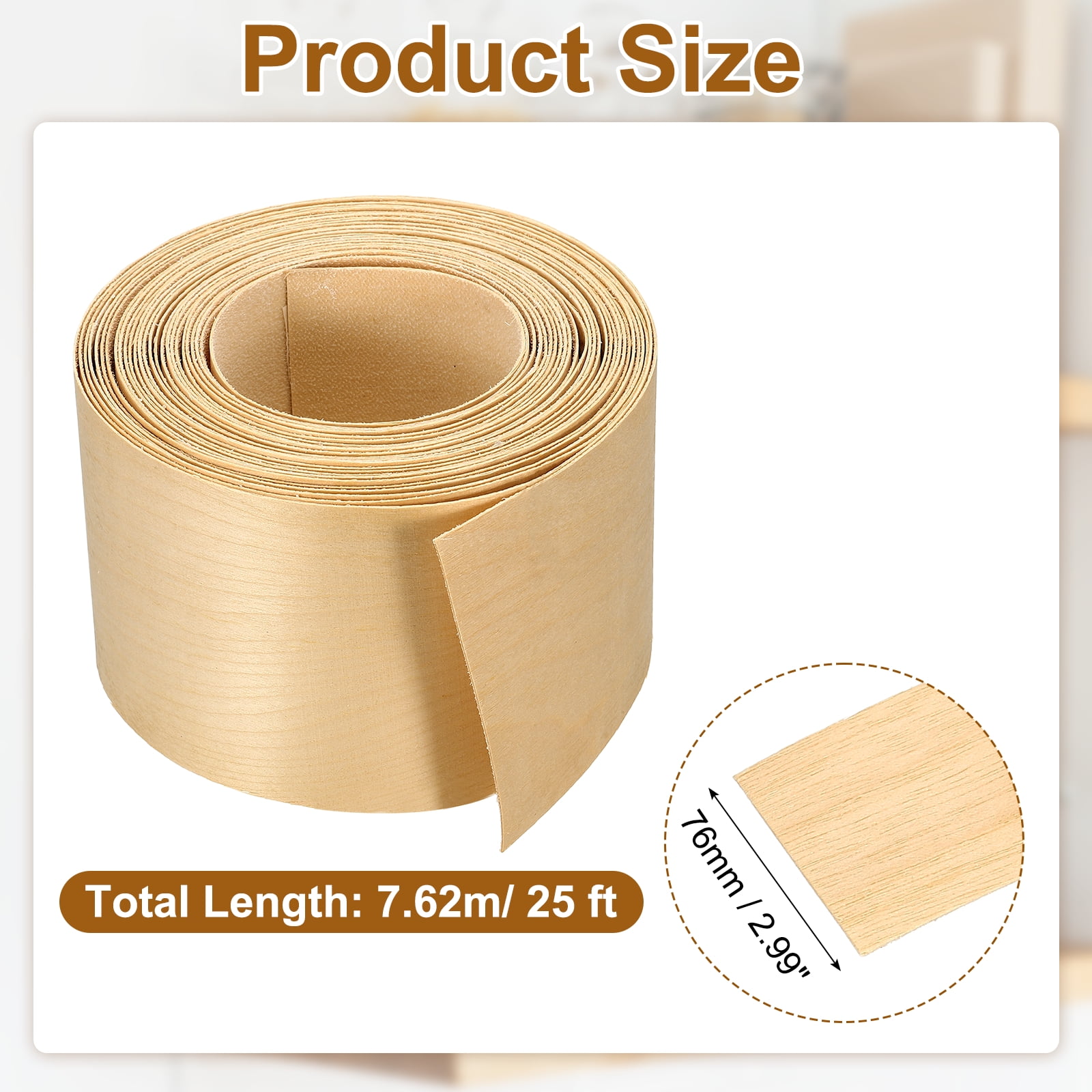 Uxcell 3" x 25 ft Wood Edge Banding, Pre-Glued Iron On Edging Strip, Plywood Wood Grain Repair Tape for Cabinet Repair, Furniture Restoration, Handicraft DIY, Birch