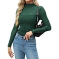 thumbnail image 2 of Top Zeagoo para mujer, malla transparente, fruncido, cuello de tortuga, color verde, 2 of 5