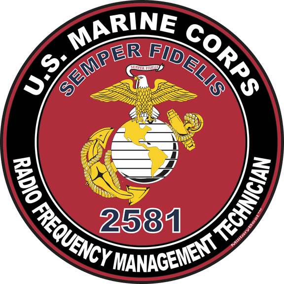 U.S.M.C. MOS 2581 Radio Frequency Management Technician Decal 3.8" - Red