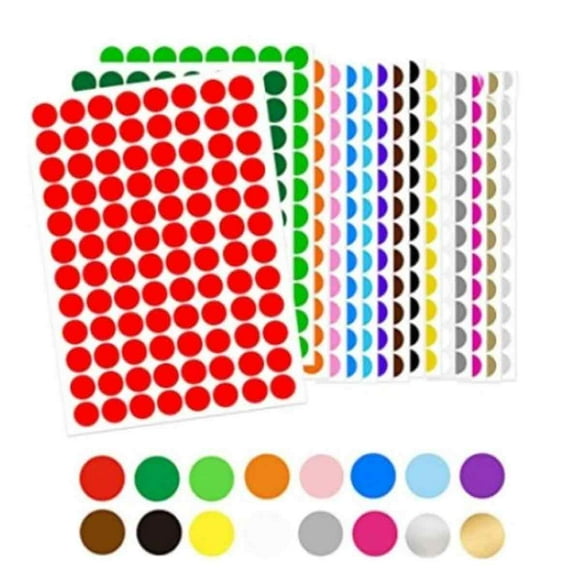 1872 Round Adhesive Dot Stickers in 16 Color-Coded Labels for Office Use
