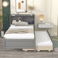 thumbnail image 4 of Twin Size Bed Frame with Twin Trundle and Drawers, Twin Platform Bed with Strong Wooden Slats Support, Grey, 4 of 12