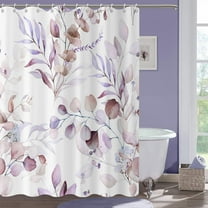 Purple Eucalyptus Leaf Shower Curtain, Lavender Purple Botanical Watercolor Plants Bathroom Curtain Bathtub Home Decor Waterproof Fabric Machine Washable with 12 PCS Hooks,72" Wx72 L