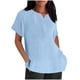 thumbnail image 1 of Primavera Tops para las Mujeres Algodón Lino Cuello en V Manga Corta, Transpirable Camisa Casual para el Verano, 1 of 5