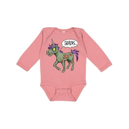 

Inktastic Zombie unicorns wants grains- Halloween Gift Baby Boy or Baby Girl Long Sleeve Bodysuit