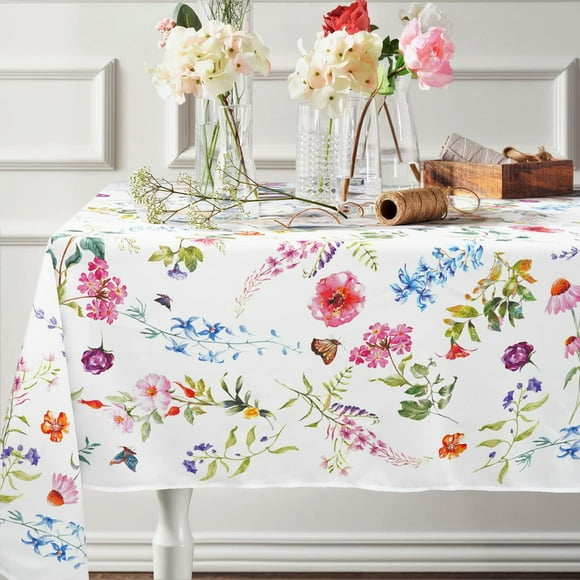Nappe Florale de Printemps, Nappe Rectangulaire en Tissu pour Décorations de Salle à Manger de Printemps, Nappe Florale de Printemps Imperméable Sans Plis 60 X 120