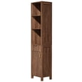 thumbnail image 4 of Ktaxon Fluted Bathroom Storage Cabinet Narrow Tall, Freestanding Cabinet Storage Tower with Grille Single Door and One Drawer, Walnut, 4 of 10