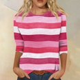 thumbnail image 2 of LWavelet Crew Neck Stripe Print Blouse Womens Plus Size 3/4 Sleeve Loose Fit Comfortable Daily Top Pink 3XL, 2 of 5