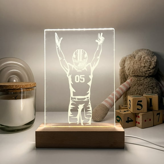 Custom Personalized Name Engrave LED Night Light Up Table Desk Lamp Boys Sports School Team Football Choice Design Room Décor Gift