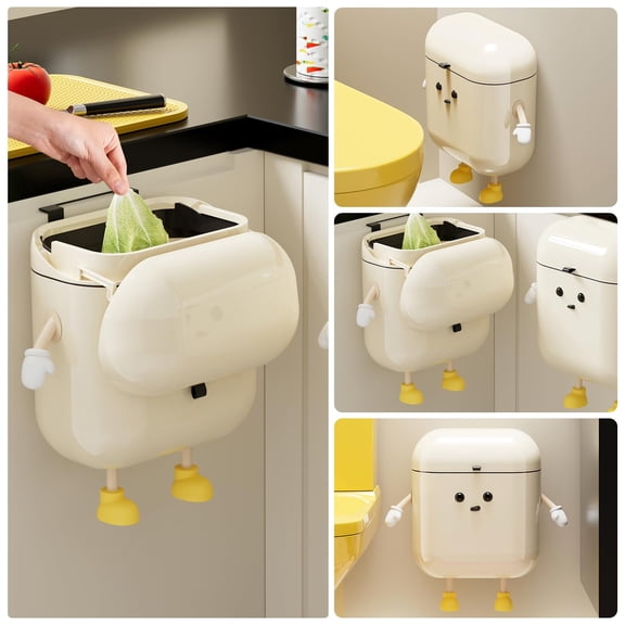 3.2gal/12L Compost Bin Kitchen for Counter Top or Under Sink, Plastic Hanging Trash Can with Lid, Wall Mounted Garbage Can for Bathroom, Office, RV
