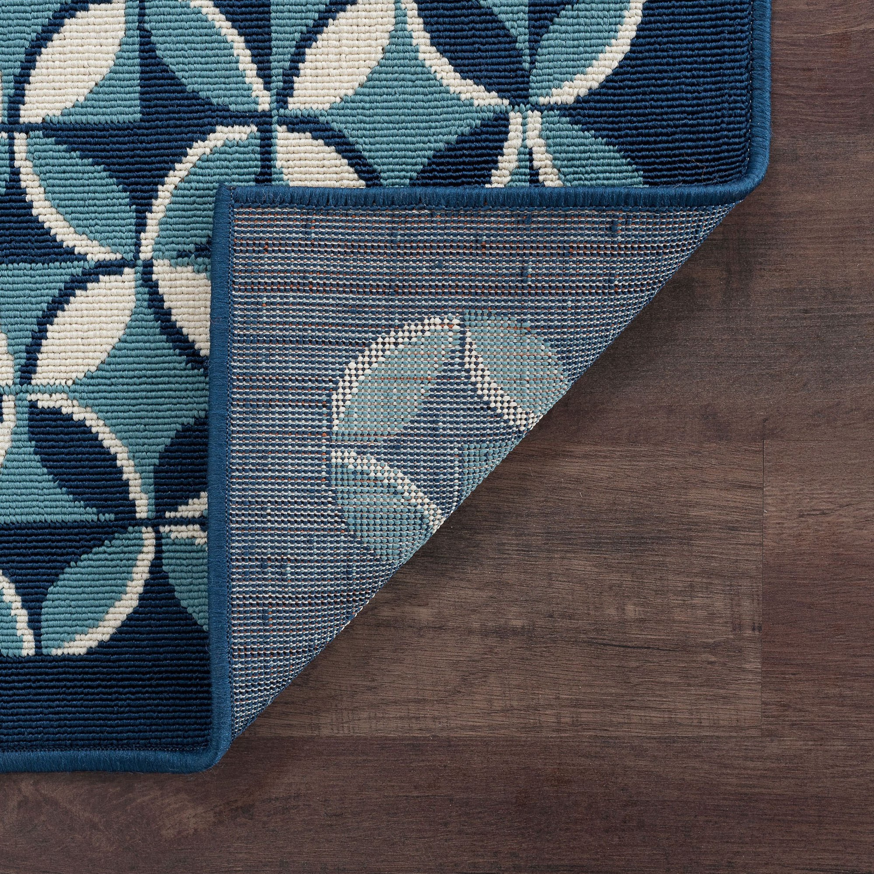 3x8 Water Resistant, Indoor Outdoor Runner Rugs for Patios, Hallway, Entryway, Deck, Porch, Balcony or Kitchen | Outside Area Rug for Patio | Navy, Geometric | Size: 2'7'' x 7'3''