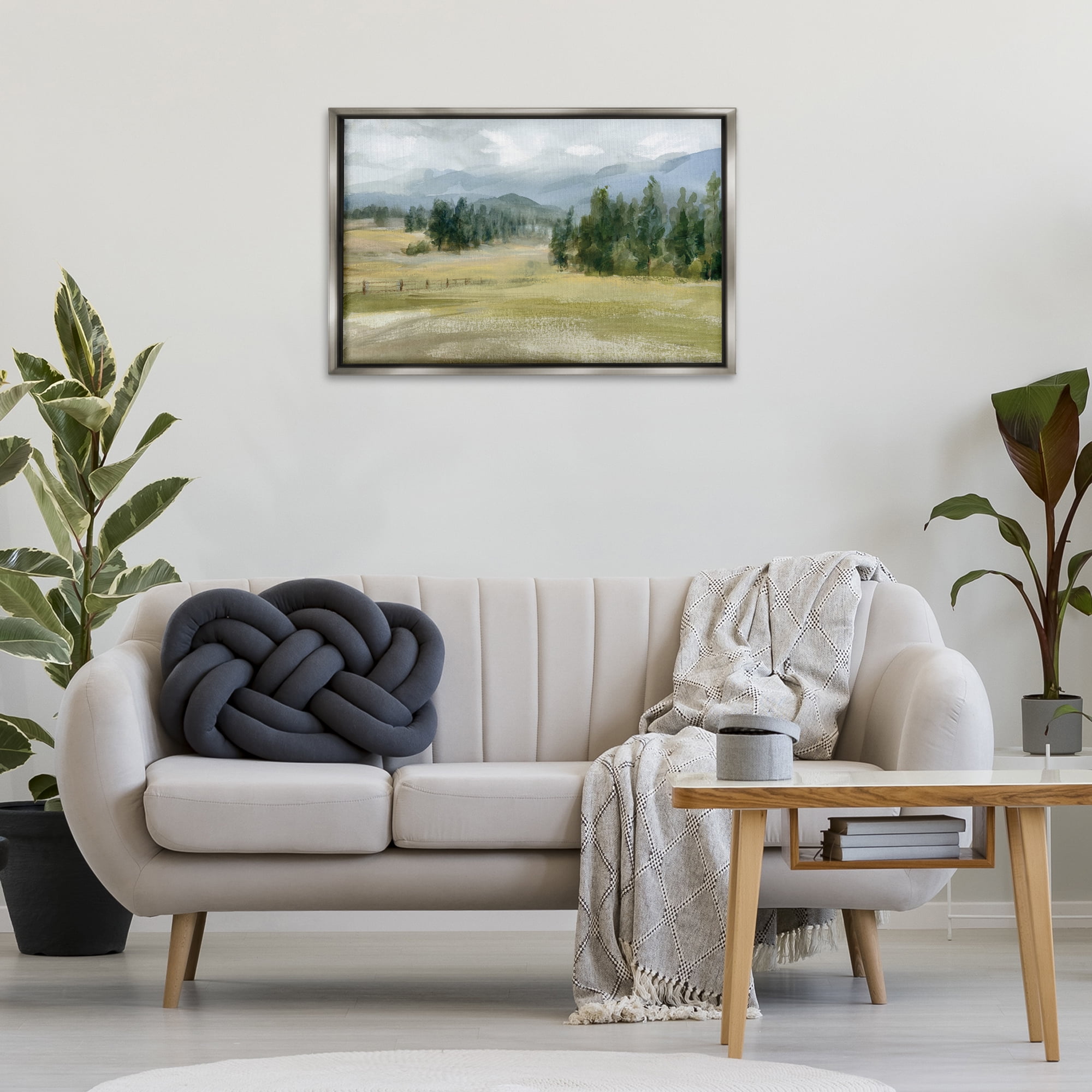 Stupell Industries Vast Valley Retreat Landscape Landscape & Nature Painting Gray Floater Framed Canvas Art Print Wall Art, 31 x 21