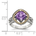 thumbnail image 4 of 14K Two-Tone Gold Ring Band Gemstone Yellow Amethyst Cushion Purple, 4 of 6