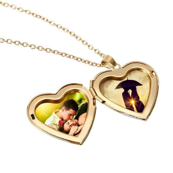 Gold Heart Friend Photo Picture Frame Locket Pendant Chain Necklace Jewelry-Gift