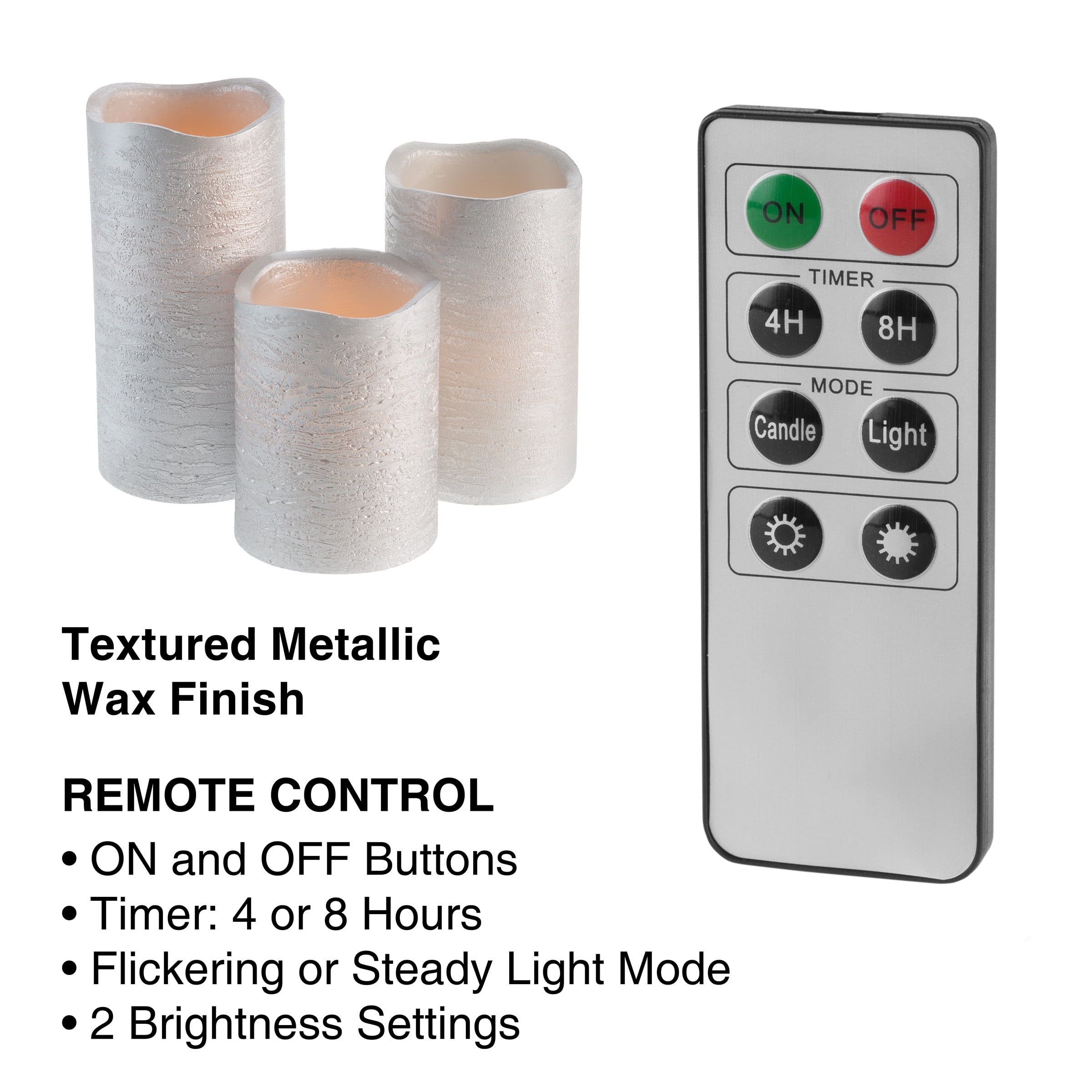 Lavish Home Set of 3 Flameless LED Real Wax Candles with Remote (Silver)