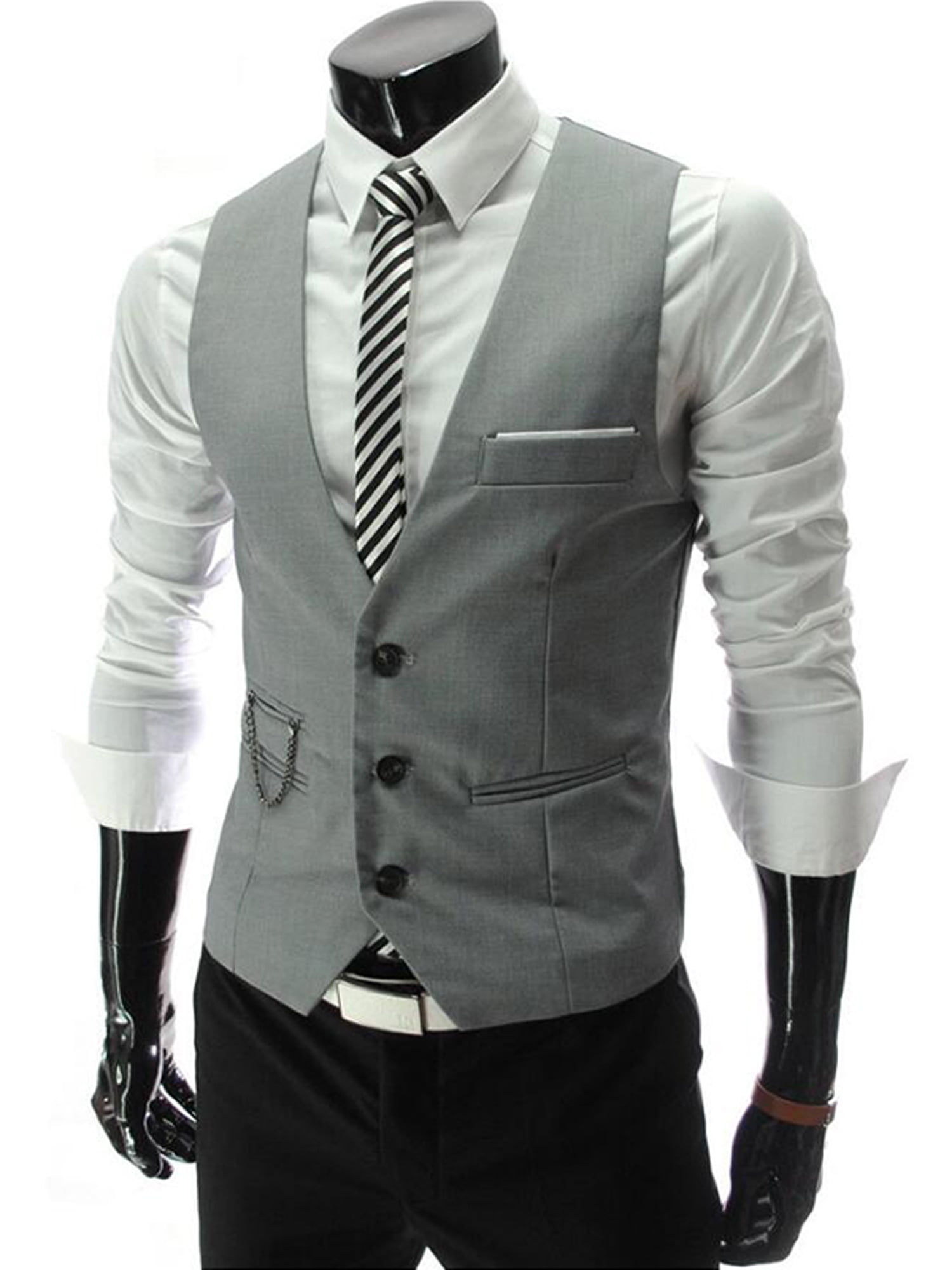 TOPGEE Mens Business Suit Vest V-Neck 5 Buttons Regular Fit Waistcoat