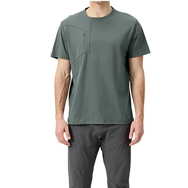 Tops para hombre, blusas y camisas de cuello redondo y manga corta para hombre, camiseta informal de solapa de color liso a la moda para hombre, blusa de cuello redondo y manga corta para hombre.