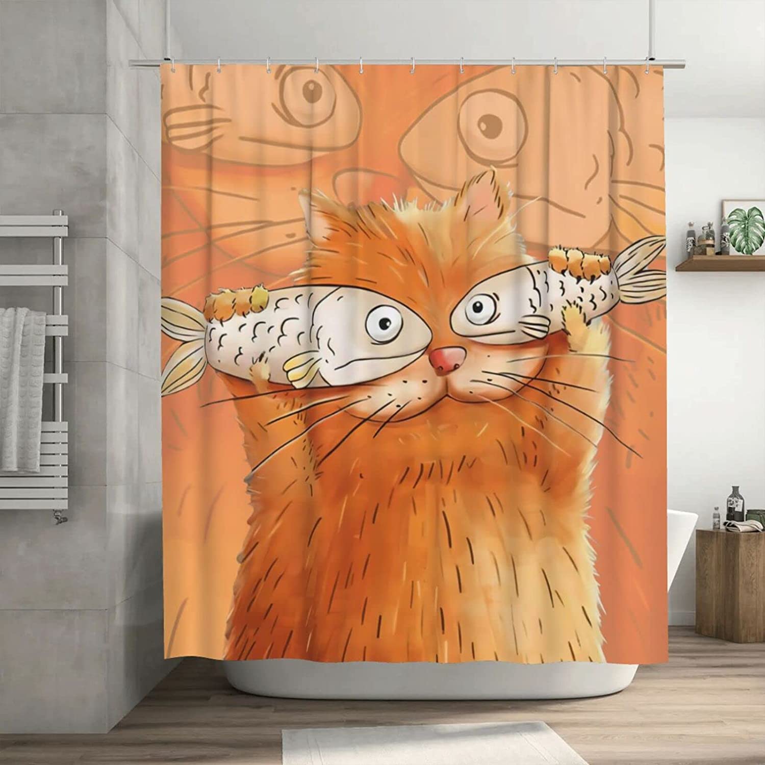 Sonernt Cartoon Cat Shower Curtain Hippie Fish Boho Shower Curtain Set
