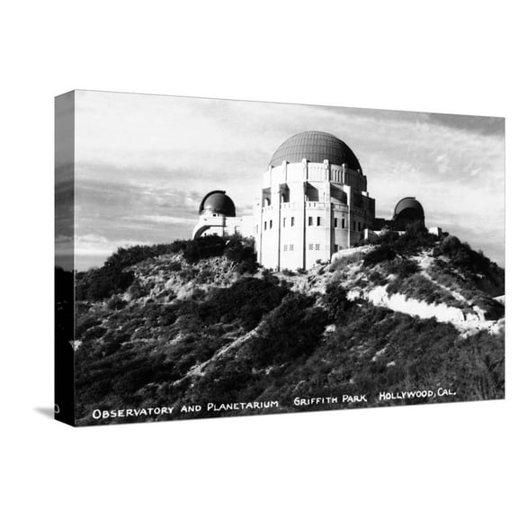Art.com Hollywood, California - Griffith Park Observatory and Planetarium Stretched Canvas Print Wall Art by Lantern Press, 18" x 12"