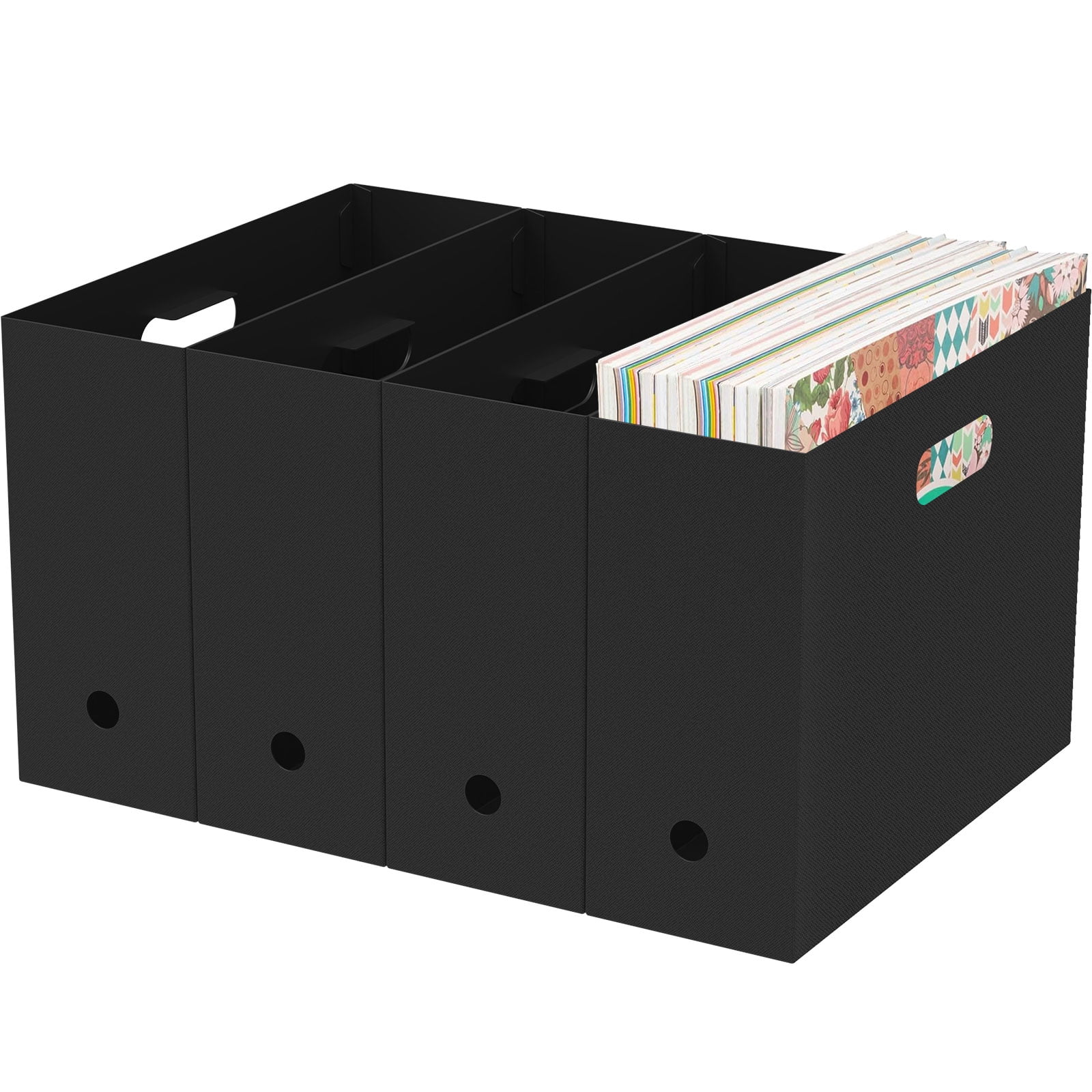 Duety 4Pcs Scrapbook Paper Holder Collapsible Scrapbook Paper Organizer Portable File Organizer with Handle Multipurpose Plastic Scrapbook Holder Bin for Documents Books Journals Scrapbooks