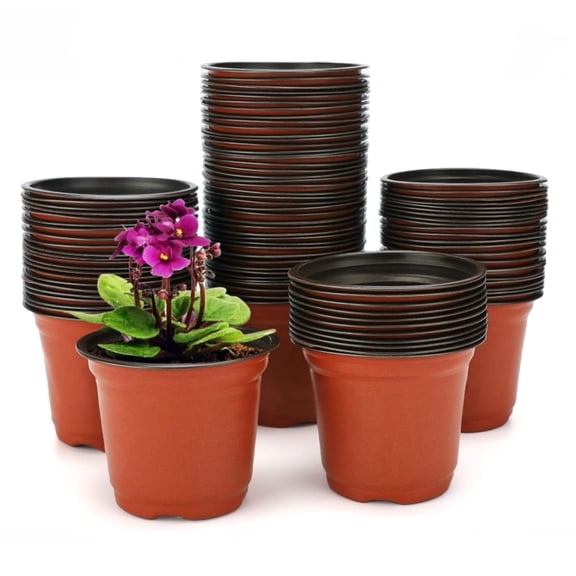 100 Pcs 4" Plastic Plants Nursery Pot/Pots Seedlings Flower Plant Container Seed Starting Pots,4 Inch,Red