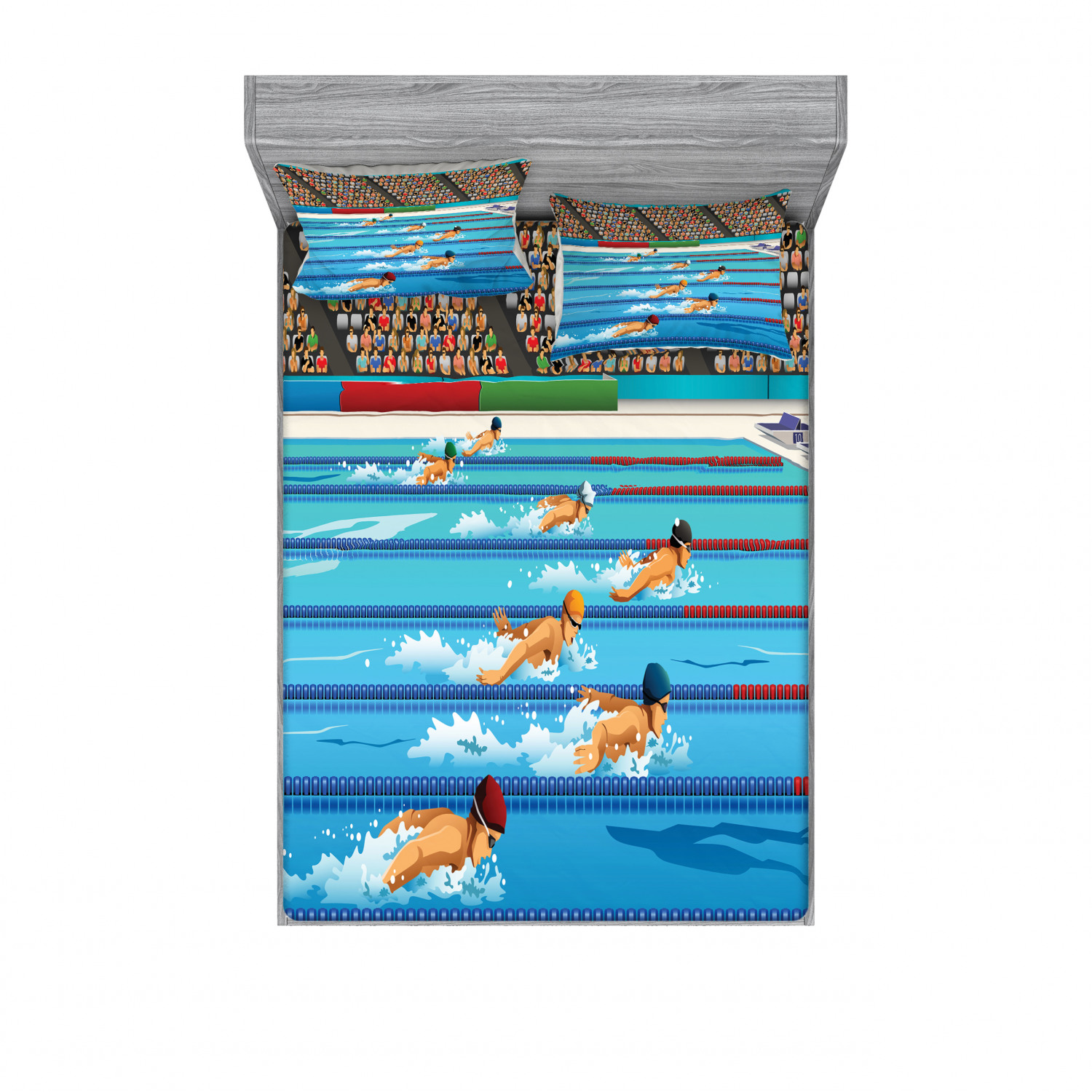 Olympics Bedding Set with Sheet & Covers, Illustration of Swimmers
