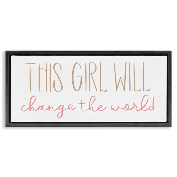 Stupell Industries Girl Power Motivational Phrase Inspirational Painting Black Floater Framed Canvas Art Print Wall Art, 31 x 14