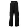 thumbnail image 2 of DENGDENG Womens Cargo Pants Casual Petite Elastic High Waisted Straight Pants Trendy Hiking Parachute Pants with Pockets Stretchy Y2k Streetwear Dress Wide Leg Trousers Black XL, 2 of 5
