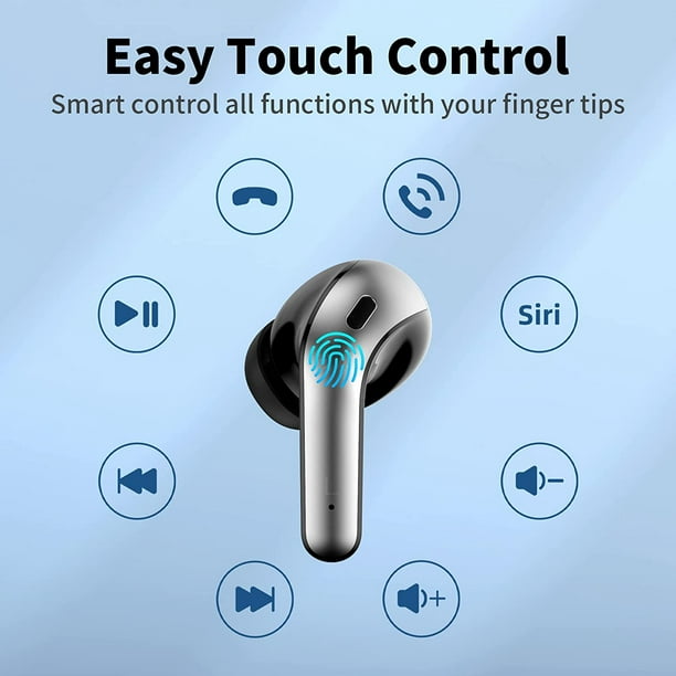 Écouteurs sans fil, écouteurs Bluetooth avec microphone, contrôle tactile,  étanches IPX7, écouteurs stéréo haute fidélité pour le sport et le  travail，Compatible avec iPhone 13 Pro Max XS XR Samsung Android 