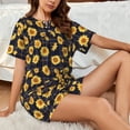 thumbnail image 4 of Honeii Royal Blue Plaid Sunflower for Women's Summer Pajama Set featuring Soft Short Sleeve Shirt & Matching Bottoms with Convenient Pockets for Relaxed Home Wear-3X-Large, 4 of 6