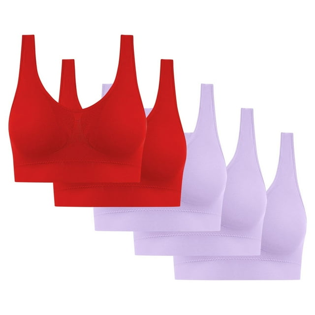 5PC Women's High Impact Sports Bra - Seamless Wireless Support | Comfortable Workout Bralette with Pad Insert Slots