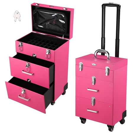 nail rolling case makeup trolley aw train organizer drawers drill cosmetic pvc keys wheel artist pink polish cart pro