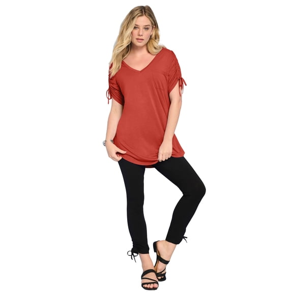 Roaman's Women's Plus Size Ruched Sleeve Ultra Drape Tunic