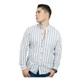 thumbnail image 1 of Camisa Casual De Hombre Manga Larga Rayas Cuello Mao Chili Beans Azul Ropa de hombre T EG, 1 of 4