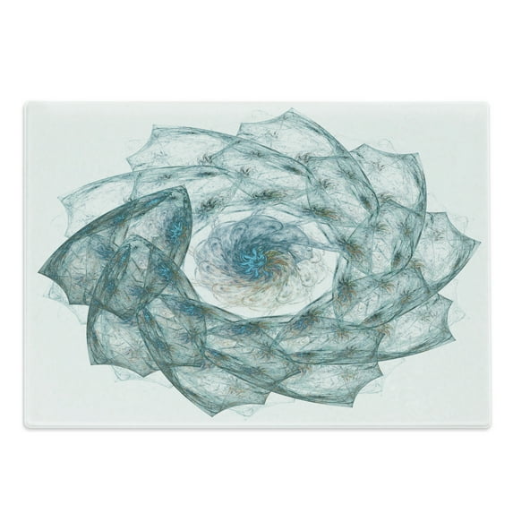 Spires Cutting Board, Flower Shaped Spiral Digital Vortex Pattern with Colored Elements Image, Decorative Tempered Glass Cutting and Serving Board, Large Size, Teal, by Ambesonne
