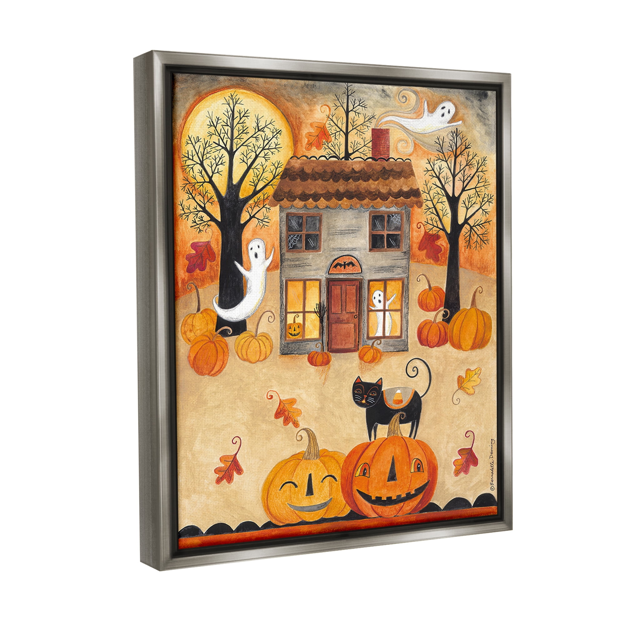 Stupell Industries Ghosts on Halloween Night Holiday Painting Gray Floater Framed Canvas Art Print Wall Art, 25 x 31