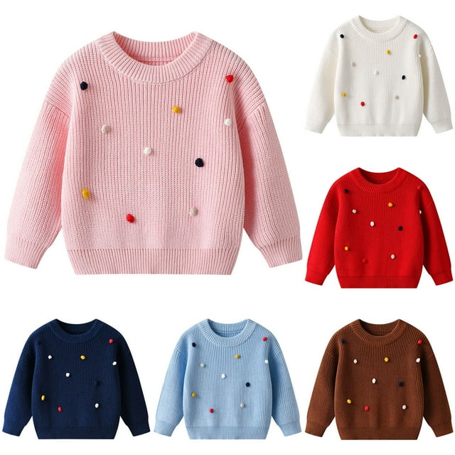 zaveiop Chandails Filles Enfants Manches Longues Col Rond Automne Hauts Tricotés Décontractés Légers Mignons Chandails (Bleu, 4-5 Ans)
