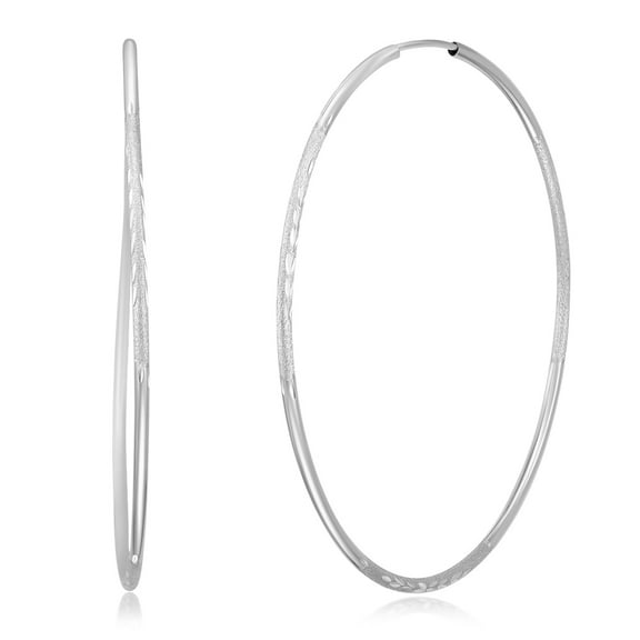 Wellingsale Ladies 14k White Gold Polished Diamond Cut Satin 1.5mm Endless Hoop Earrings (55 x 55 mm)
