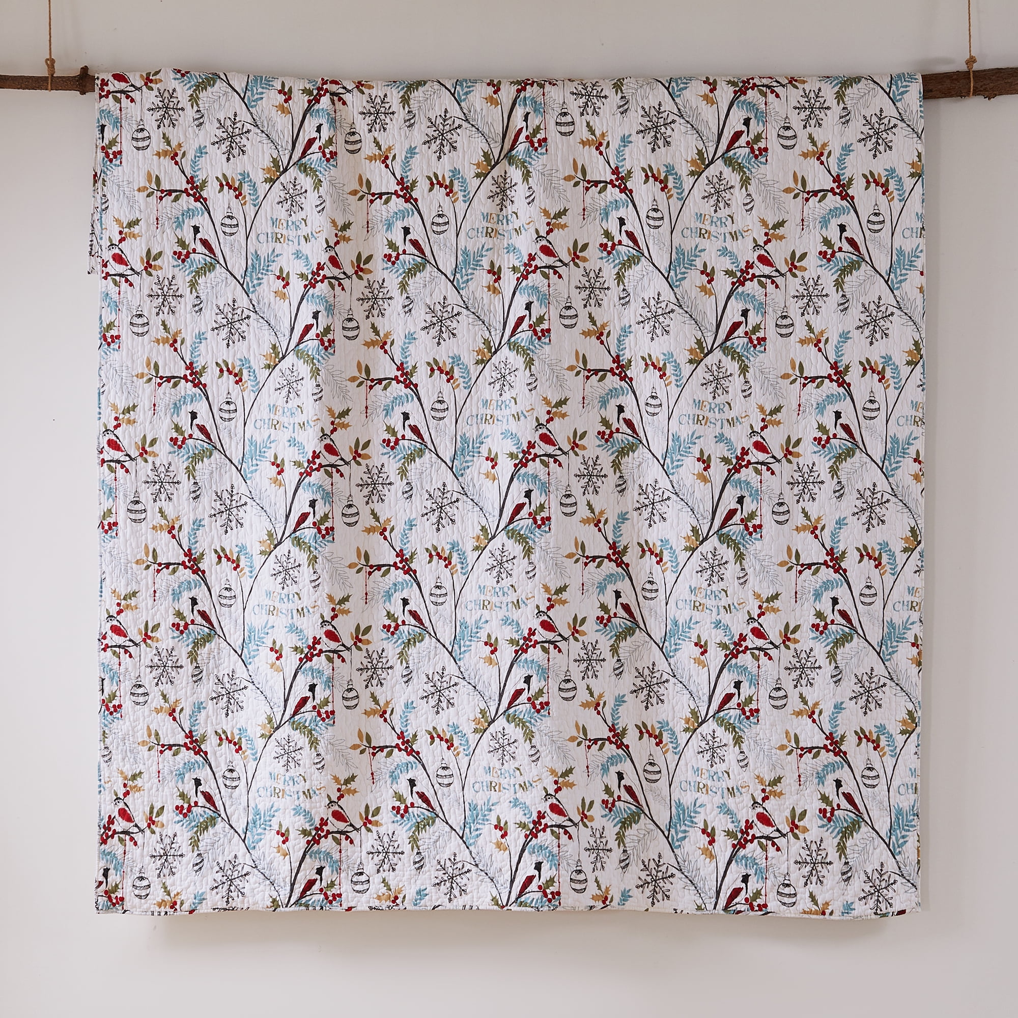 Levtex Home - Holly Quilt Set - Full/Queen Quilt + Two Standard Pillow Shams - Christmas Trees - Teal Red Green White - Quilt Size (88x92in.) and Pillow Sham Size (26x20in.) - Reversible - Cotton