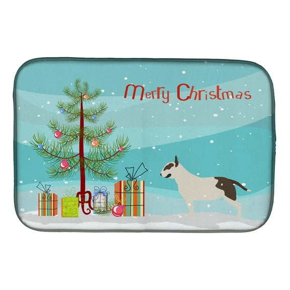 Bull Terrier Merry Christmas Tree Dish Drying Mat