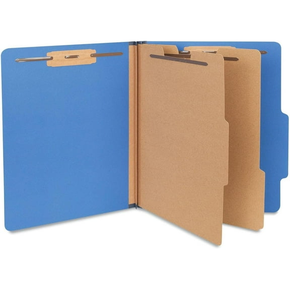 ZZJP Six-Section Pressboard Classification Folders, 2.5" Expansion, 2 Dividers, 6 Fasteners, Letter Size, Blue, 10/Box
