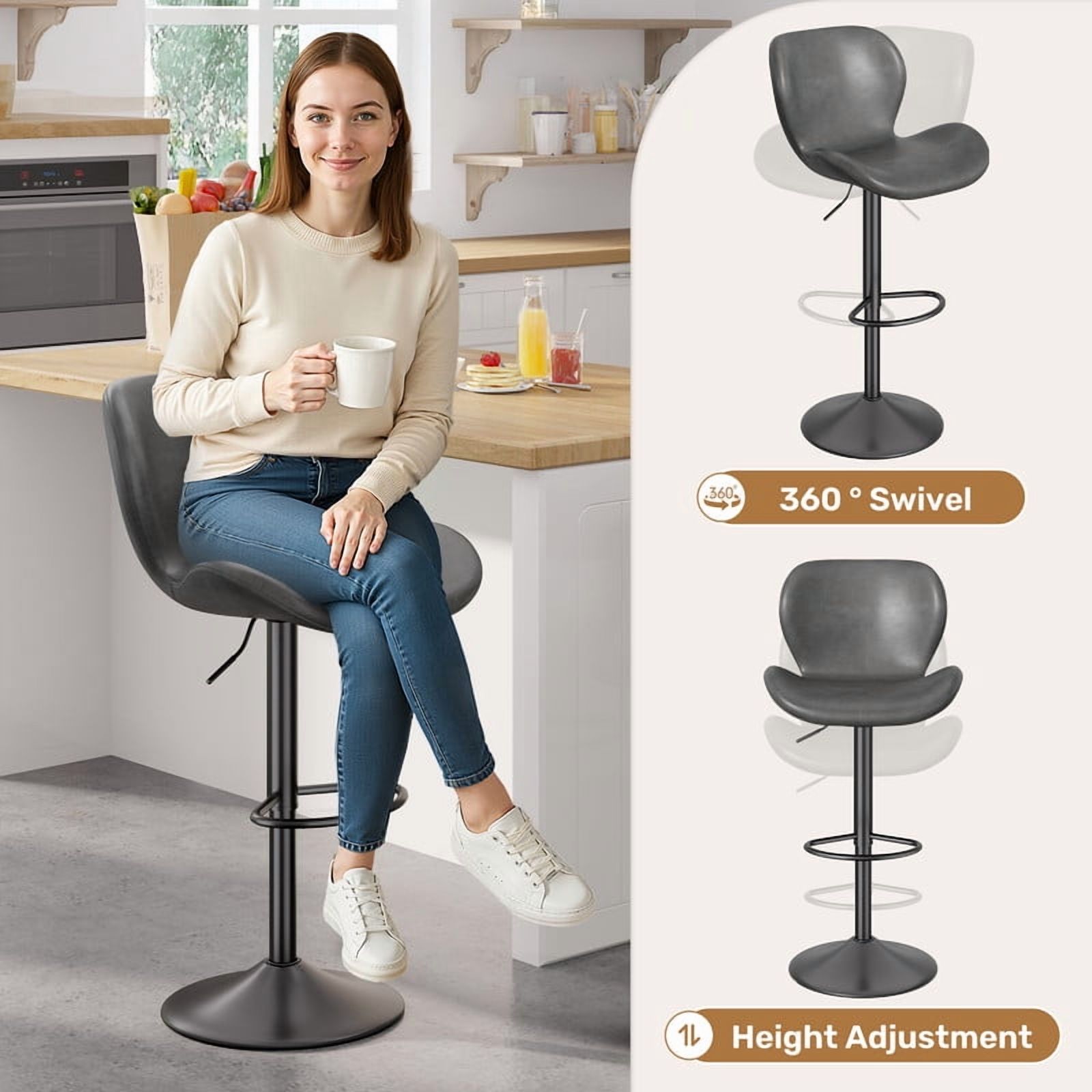 Hawsaiy Modern Adjustable Bar Stool Set of 2 with High-Density Foam Padding