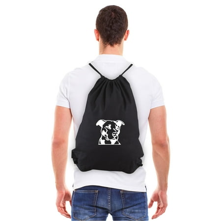Pitbull Silhouette Eco-Friendly Reusable Canvas Draw String Bag Black &