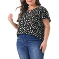 thumbnail image 4 of GRACE & GRANDEUR Women's Plus Size Keyhole Neck Short Sleeves Floral Chiffon Shirt Blouses 1X Black Pink, 4 of 6