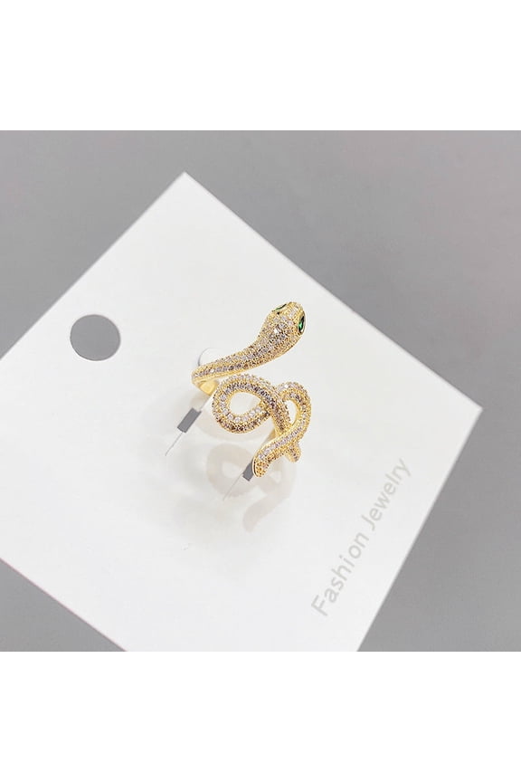 Snake Shaped Adjustable Copper Ring With Gold Plated Inlay Gems Semiprecious Stones Korean Style Women Fashion Ring