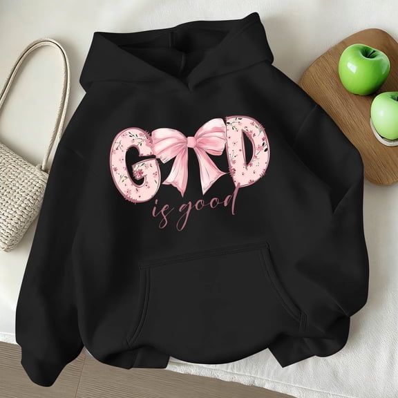 Girls Soft Graphic Hoodie God is Good Oversized Floral Letter Sweatshirt Kids 3-14 Years Faith Cute Hoodie for Girls,Size 3-4 T