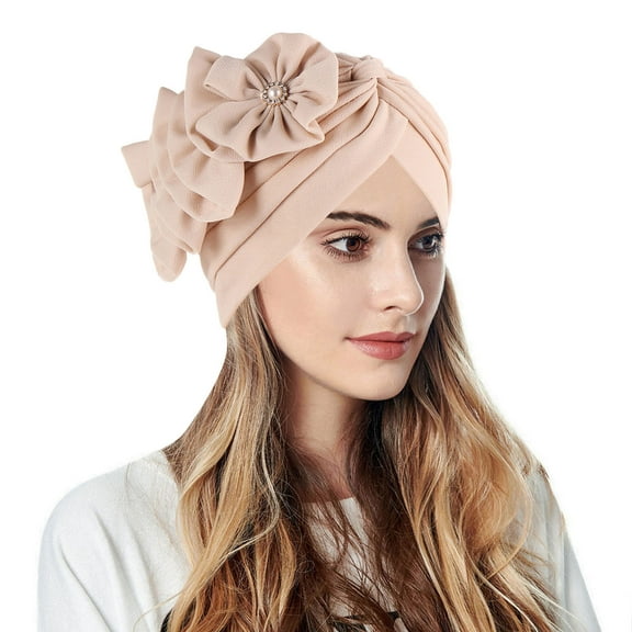 Baqcunre Clearance! Hats for Women, Womens Casual Solid Flowers Head Hat Cap Headwear Muslim Turban Cap Slouchy Headwear,