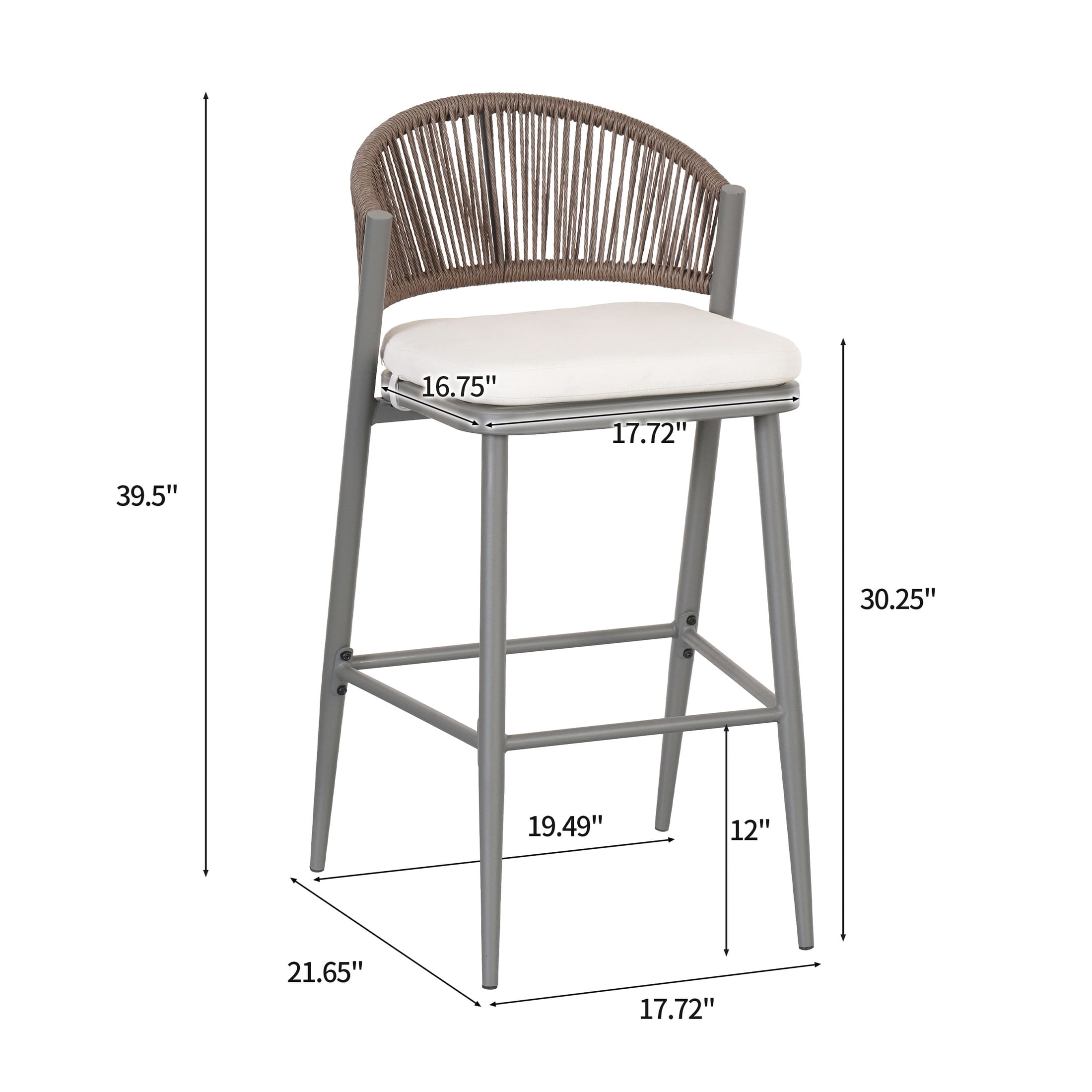 Amara Modern Outdoor Patio Barstools, Iron Frame, Scallop-Shaped Backrest, Matte Grey, Set of 2