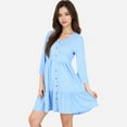 thumbnail image 6 of Women's V-Neck Button-Front Babydoll Dress with 3/4 Sleeves and Tiered Ruffle Hem - Large, Blue, 6 of 7