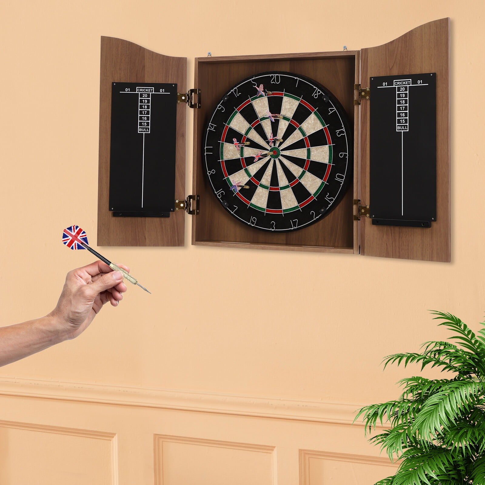 Dart Boards Set for Adults Dartboard Cabinet Set Dart Machine Cabinet Classic Dartboard Cabinet with Dart Boards & 6 Darts for Adults and Family