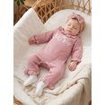 thumbnail image 5 of RUINIXCW Baby Girl Little Sister Outfit Newborn Baby Girl Hospital Coming Home Outfit Waffled Romper Infant Baby Girls Fall Winter Clothes Long Sleeve Jumpsuit Headband Set, 5 of 9